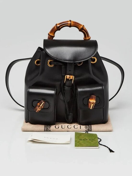 Gucci Black Smooth Leather Bamboo Handle Small Backpack Bag main image 9